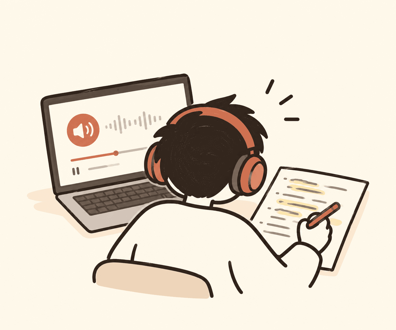 Bạn đeo tai nghe, vừa nghe audio vừa highlight những chỗ chưa kịp